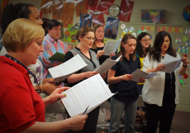 Pictured far left, Jane Russell, one of the founding members of The Ballantyne Chorale Group. Russell said, “I love to sing and I like that this group started with Hawk Ridge and has become a part of Ballantyne’s community arts.”